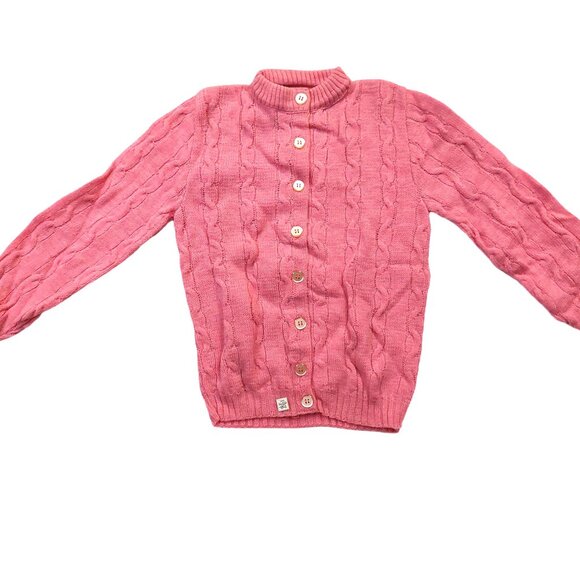 Vintage 1940s-1950s Pink Cable Knit 100% Wool Cardigan Sweater - Picture 1 of 7